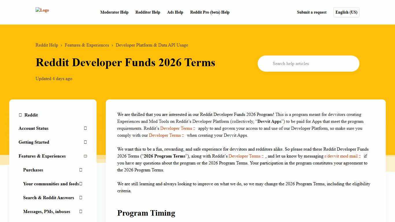 Reddit Developer Funds 2026 Terms – Reddit Help
